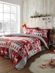 Fusion Red Fairisle Pattern Patchwork Plush Christmas Duvet Cover Set - Image 1 of 4