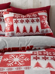 Fusion Red Fairisle Pattern Patchwork Plush Christmas Duvet Cover Set - Image 2 of 4