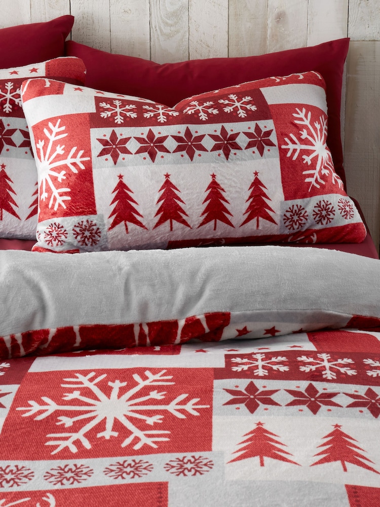 Fusion Red Fairisle Pattern Patchwork Plush Christmas Duvet Cover Set - Image 2 of 4