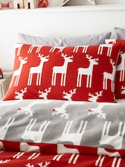 Fusion Red Christmas Reindeer 100% Cotton Brushed Duvet Cover Set - Image 2 of 4