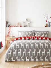 Fusion Red Christmas Reindeer 100% Cotton Brushed Duvet Cover Set - Image 4 of 4