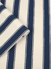 Laura Ashley Midnight Seapsray Denwick Stripe 10M Wallpaper - Image 2 of 4