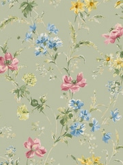 Laura Ashley Sage Green Floral Poppy Meadow 10M Wallpaper - Image 3 of 4