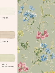 Laura Ashley Sage Green Floral Poppy Meadow 10M Wallpaper - Image 4 of 4