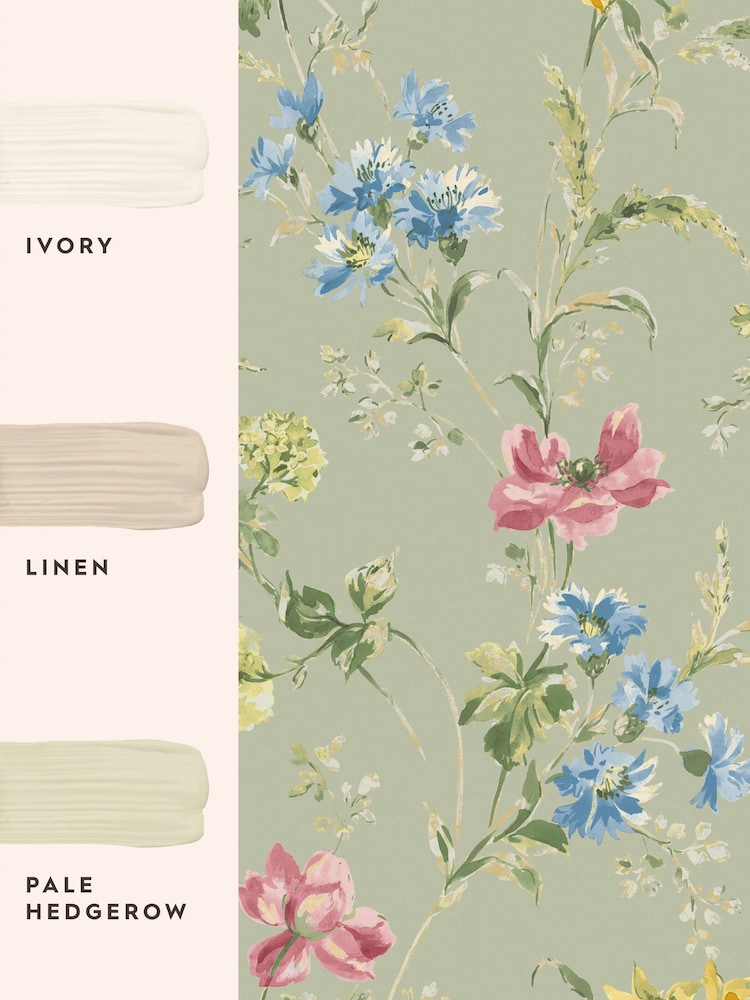 Laura Ashley Sage Green Floral Poppy Meadow 10M Wallpaper - Image 4 of 4