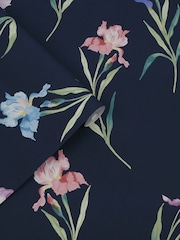 Laura Ashley Midnight Seaspray Hawling Irises 10M Wallpaper - Image 2 of 3