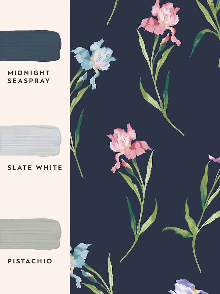 Laura Ashley Midnight Seaspray Hawling Irises 10M Wallpaper - Image 3 of 3