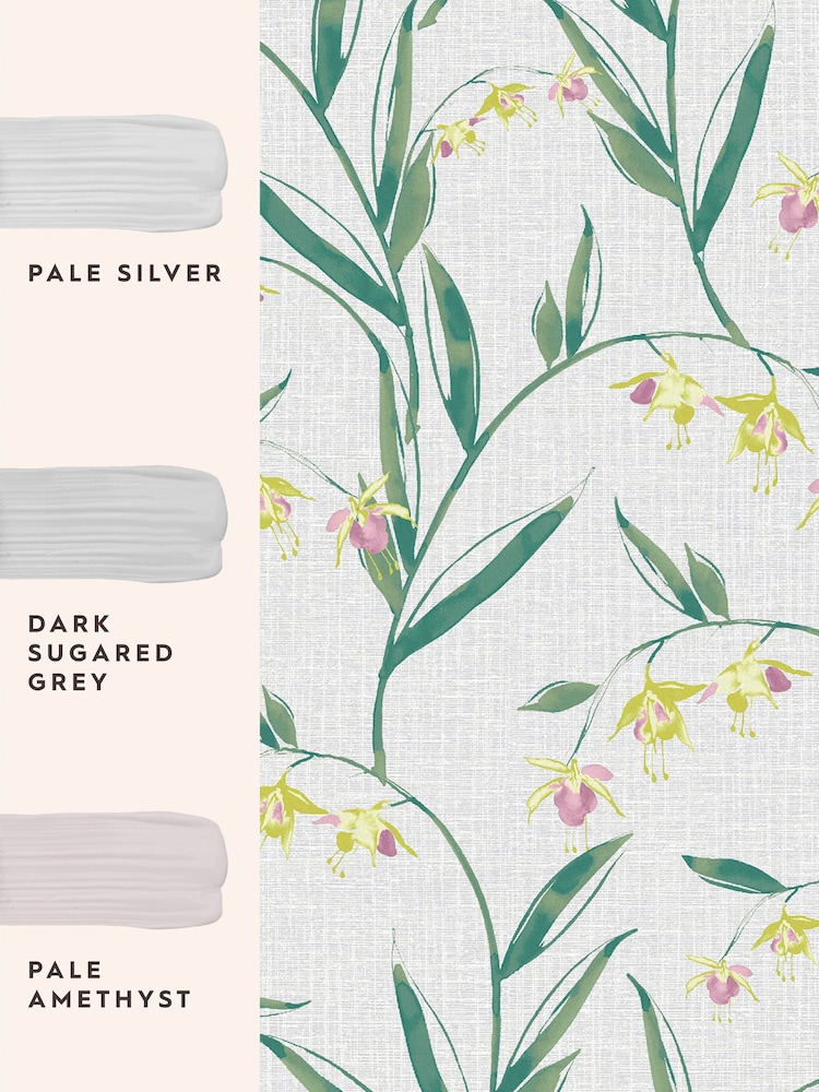 Laura Ashley Pale Slate Grey Fulwell Fuscia 10M Wallpaper - Image 2 of 2 Laura Ashley Pale Slate Grey Fulwell Fuscia 10M Wallpaper - Image 2 of 2
