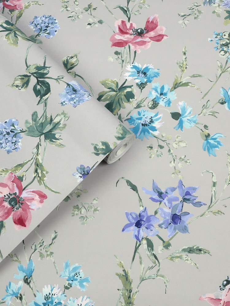 Laura Ashley Pale Violet Floral Poppy Meadow 10M Wallpaper - Image 2 of 4 Laura Ashley Pale Violet Floral Poppy Meadow 10M Wallpaper - Image 2 of 4