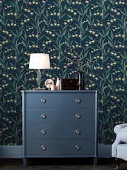 Laura Ashley Midnight Seaspray Fulwell Fuscia 10M Wallpaper - Image 1 of 4