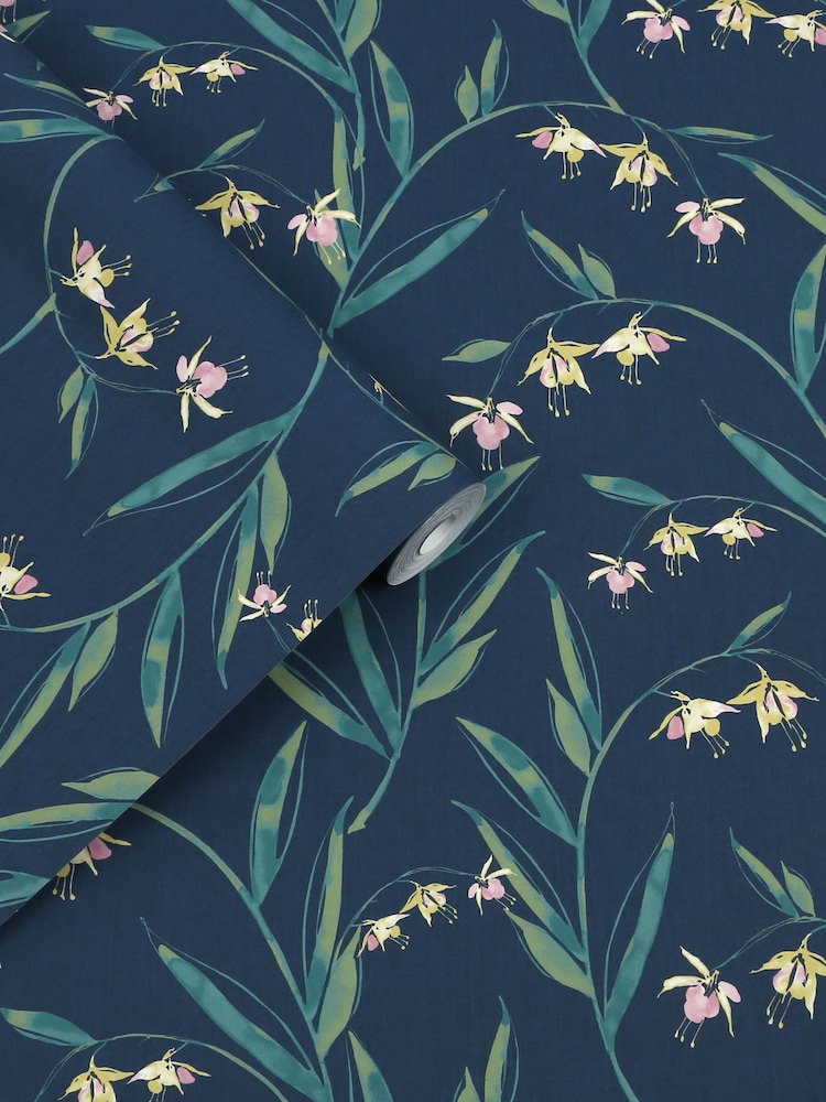 Laura Ashley Midnight Seaspray Fulwell Fuscia 10M Wallpaper - Image 2 of 4