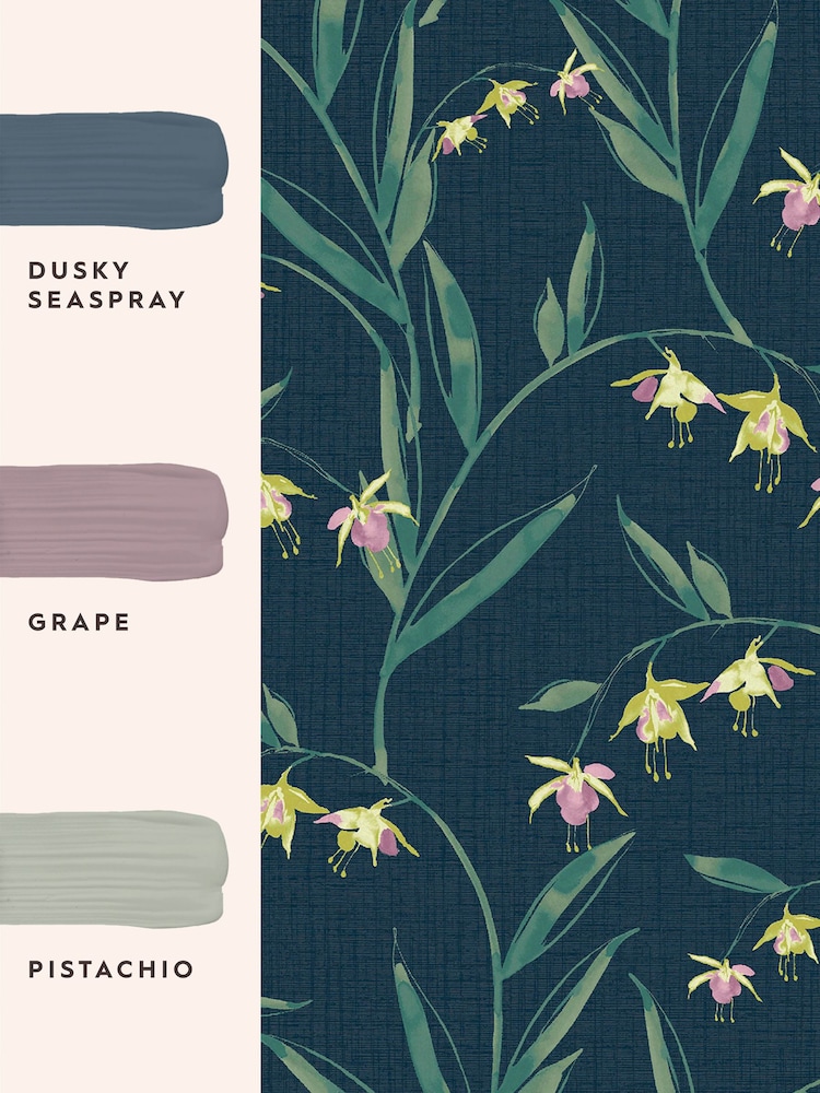 Laura Ashley Midnight Seaspray Fulwell Fuscia 10M Wallpaper - Image 4 of 4