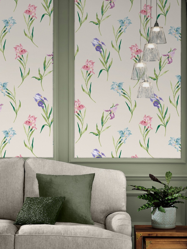 Laura Ashley Soft Natural Hawling Irises 10M Wallpaper - Image 1 of 4