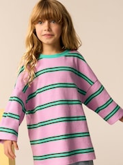Pink/Green Oversized Long Sleeve Textured 100% Cotton T-Shirt (3-16yrs) - Image 1 of 4