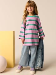Pink/Green Oversized Long Sleeve Textured 100% Cotton T-Shirt (3-16yrs) - Image 3 of 4