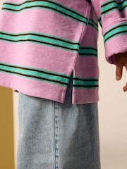 Pink/Green Oversized Long Sleeve Textured 100% Cotton T-Shirt (3-16yrs) - Image 4 of 4
