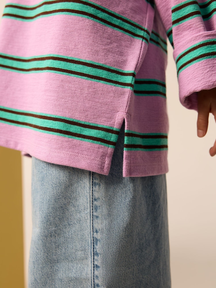 Pink/Green Oversized Long Sleeve Textured 100% Cotton T-Shirt (3-16yrs) - Image 4 of 4