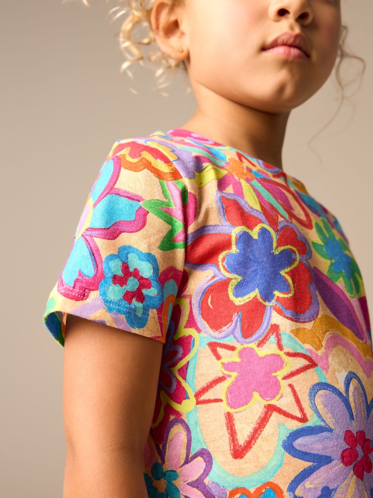 Multi Rainbow Floral Print T-Shirt (3-16yrs) - Image 4 of 8