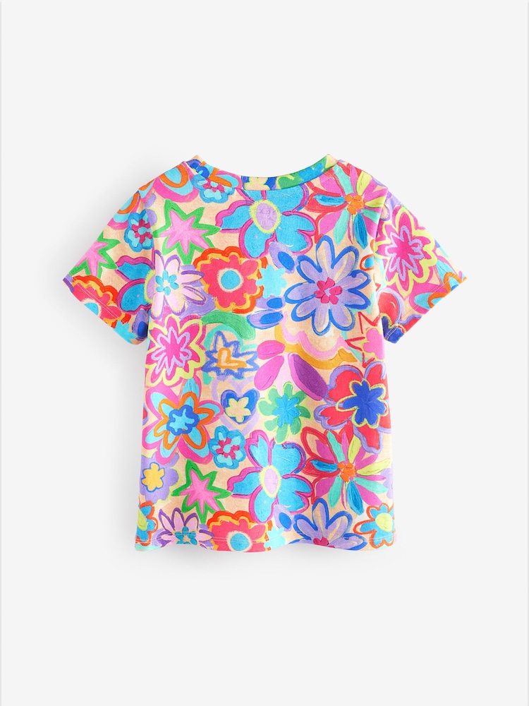 Multi Rainbow Floral Print T-Shirt (3-16yrs) - Image 6 of 8