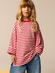 Red/Pink Oversized Long Sleeve Textured 100% Cotton T-Shirt (3-16yrs) - Image 1 of 7