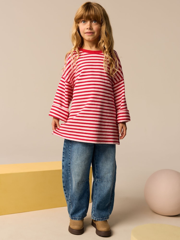 Red/Pink Oversized Long Sleeve Textured 100% Cotton T-Shirt (3-16yrs) - Image 2 of 7