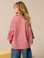 Red/Pink Oversized Long Sleeve Textured 100% Cotton T-Shirt (3-16yrs) - Image 3 of 7