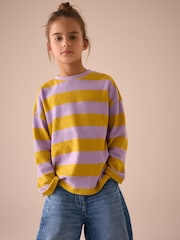 Purple/Ochre Oversized Long Sleeve Textured 100% Cotton T-Shirt (3-16yrs) - Image 1 of 4