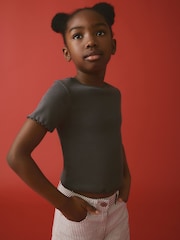 Charcoal Grey Ribbed T-Shirt (3-16yrs) - Image 1 of 8