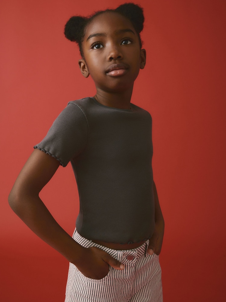 Charcoal Grey Ribbed T-Shirt (3-16yrs) - Image 1 of 8 Charcoal Grey Ribbed T-Shirt (3-16yrs) - Image 1 of 8