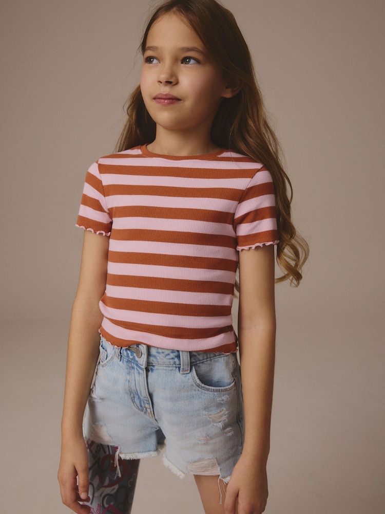 Pink/Orange Ribbed T-Shirt (3-16yrs) - Image 1 of 10