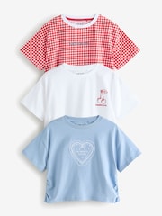 Red/Blue/White Ruche Side Embroidered 100% Cotton T-Shirts 3 Pack (3-16yrs) - Image 1 of 10