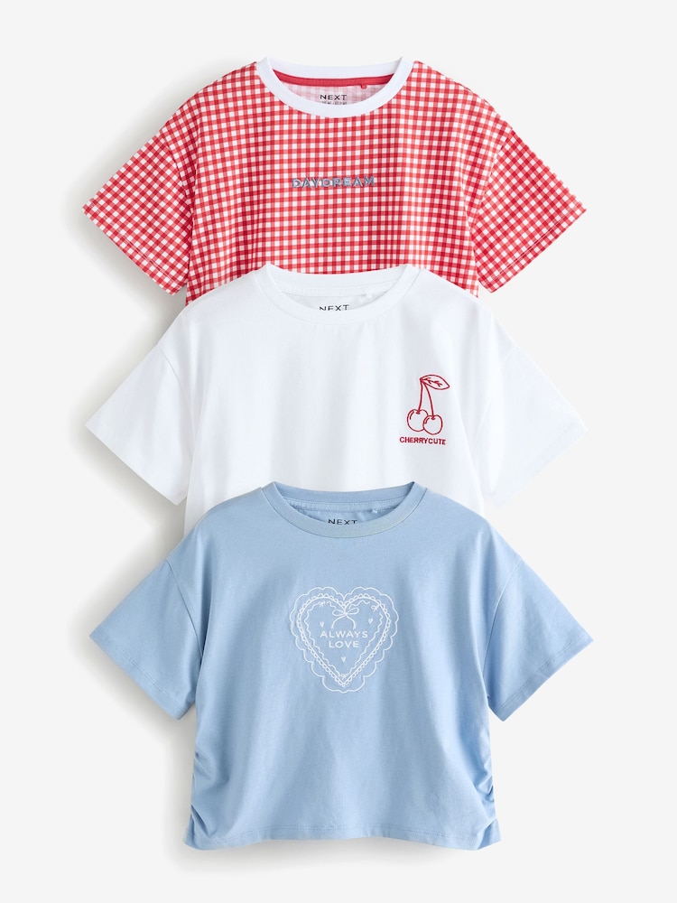 Red/Blue/White Ruche Side Embroidered 100% Cotton T-Shirts 3 Pack (3-16yrs) - Image 1 of 10