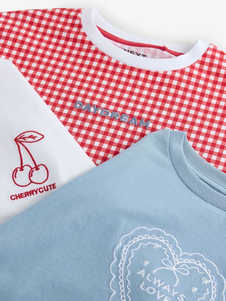 Red/Blue/White Ruche Side Embroidered 100% Cotton T-Shirts 3 Pack (3-16yrs) - Image 10 of 10