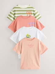 Orange/White/Green 100% Cotton Sports Slogan Oversized T-Shirts 4 Pack (3-16yrs) - Image 1 of 7