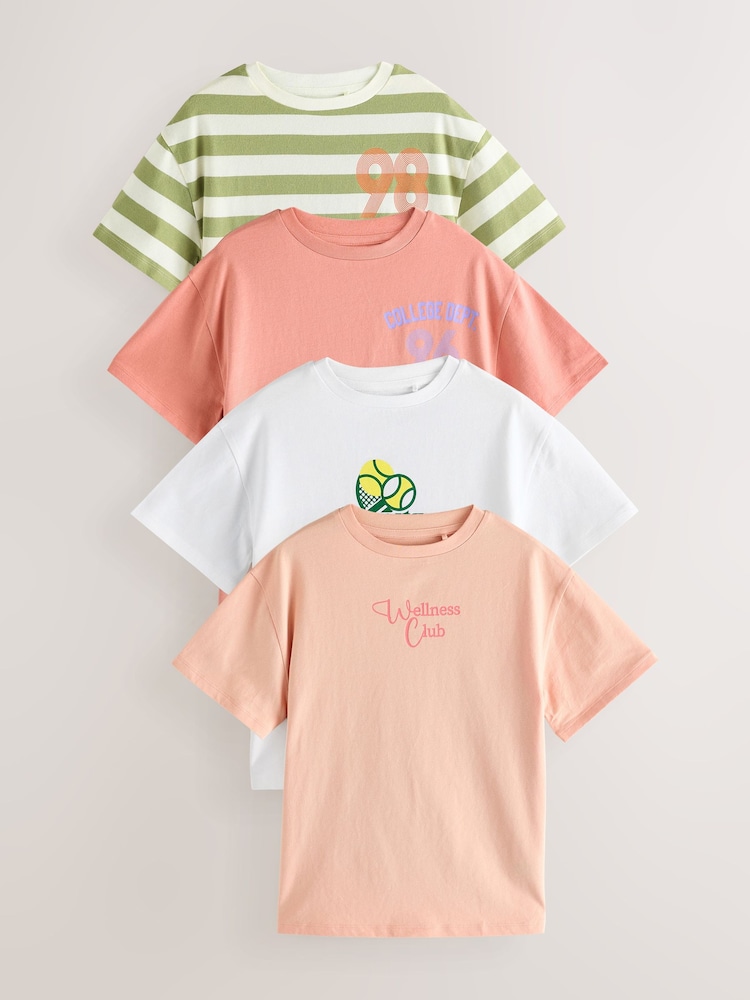 oranžna/bela/zelena - 100% bombaž Športni slogan Prevelika majica 4 Paket (3-16leto) - Slika 1 iz 7 oranžna/bela/zelena - 100% bombaž Športni slogan Prevelika majica 4 Paket (3-16leto) - Slika 1 iz 7