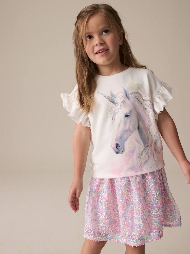 Purple/Teal Sequin Unicorn T-Shirts 4 Pack (3-16yrs) - Image 3 of 12