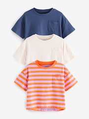 Blue/Orange/Ecru Boxy Stripe T-Shirts 3 Pack (3-16yrs) - Image 1 of 7