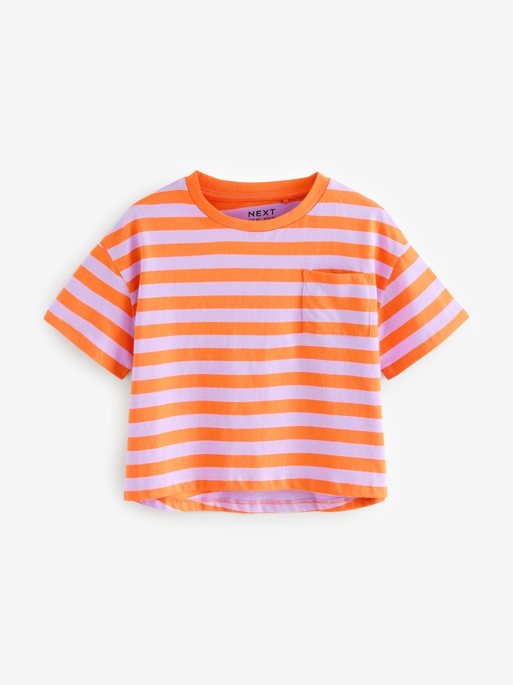 Blue/Orange/Ecru Boxy Stripe T-Shirts 3 Pack (3-16yrs) - Image 2 of 7