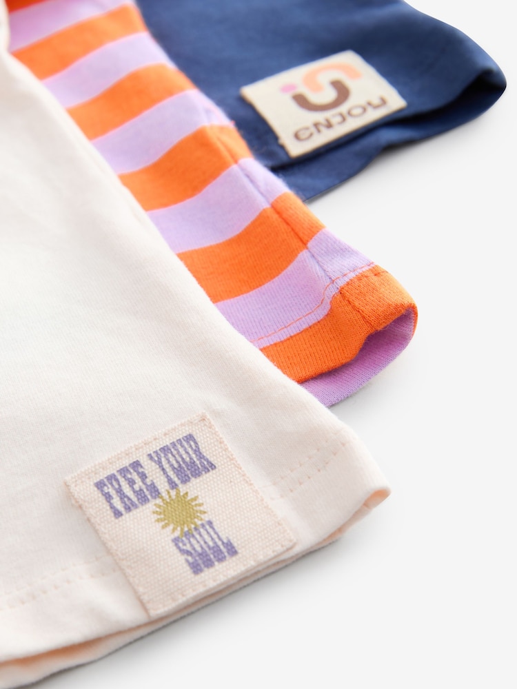 Blue/Orange/Ecru Boxy Stripe T-Shirts 3 Pack (3-16yrs) - Image 7 of 7