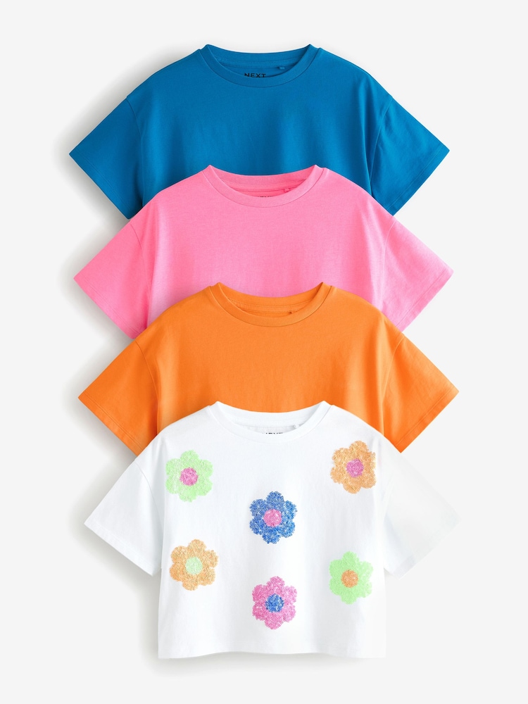 Več svetlih odtenkov - 100% bombažne bleščice; z bleščicami Flowers Boxy majica 4 Pack (3-16yrs) - Slika 1 iz 11