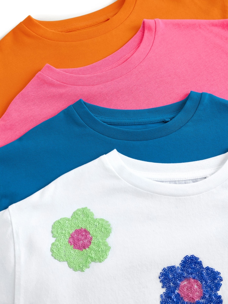 Več svetlih odtenkov - 100% bombažne bleščice; z bleščicami Flowers Boxy majica 4 Pack (3-16yrs) - Slika 11 iz 11