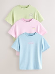 Pink/Blue/Green Washed Oversized Graphic T-Shirts 3 Pack (3-16yrs) - Image 1 of 6