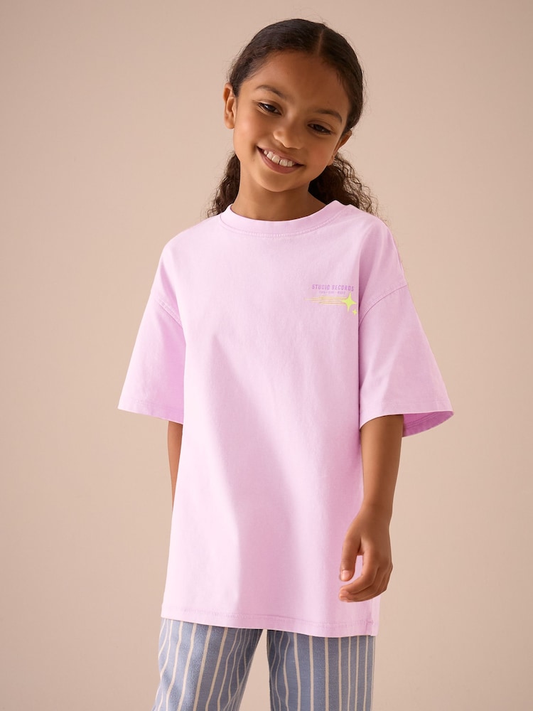 Pink/Blue/Green Washed Oversized Graphic T-Shirts 3 Pack (3-16yrs) - Image 2 of 6