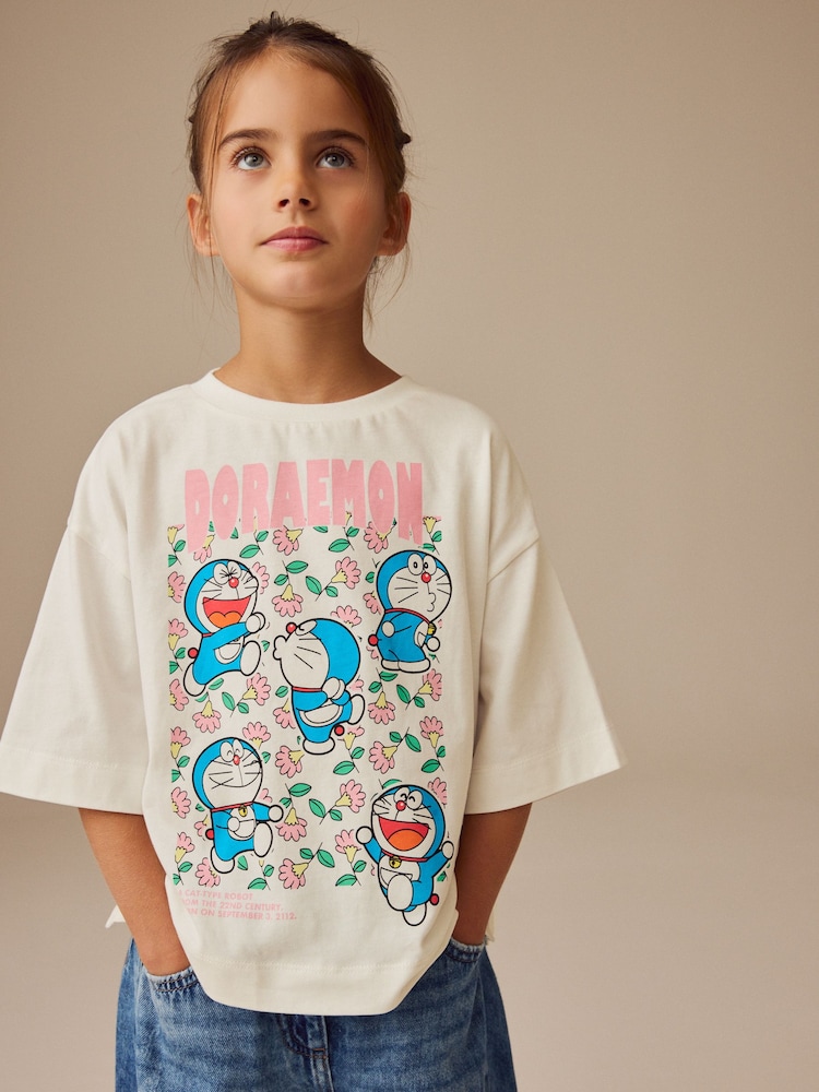 White Doraemon License Graphic 100% Cotton T-Shirt (3-16yrs) - Image 1 of 8