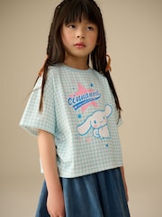 Blue Gingham Cinnamoroll Ruche Side 100% Cotton T-Shirt (3-16yrs) - Image 1 of 8