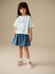 Blue Gingham Cinnamoroll Ruche Side 100% Cotton T-Shirt (3-16yrs) - Image 2 of 8