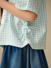 Blue Gingham Cinnamoroll Ruche Side 100% Cotton T-Shirt (3-16yrs) - Image 3 of 8