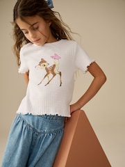 Ecru Pointelle Bambi License 100% Cotton T-Shirt (3-16yrs) - Image 1 of 6