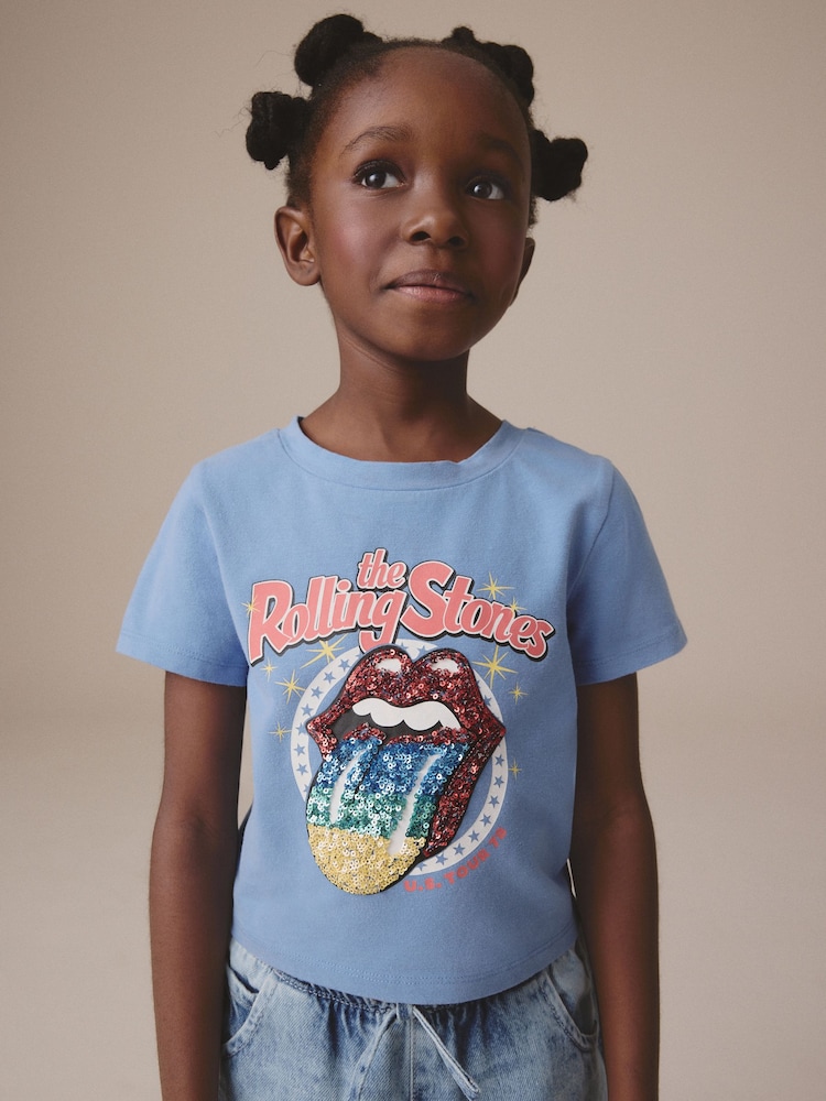 Blue Sequin Rolling Stones Band Boxy T-Shirt (3-16yrs) - Image 1 of 7