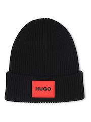 HUGO Black Logo Pull-On Beanie 100% Cotton Hat - Image 3 of 5